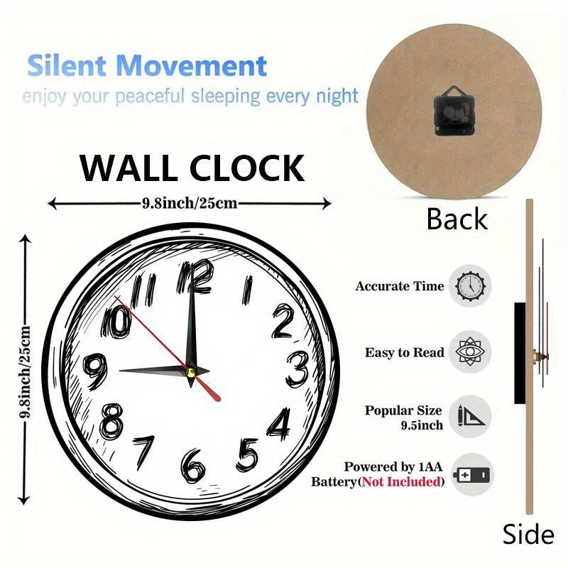 Hand-Drawn Wooden Wall Clock