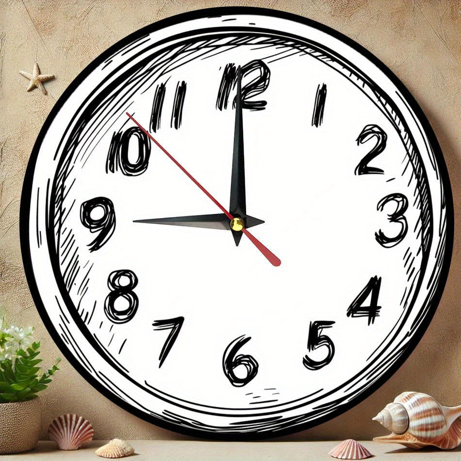 Hand-Drawn Wooden Wall Clock