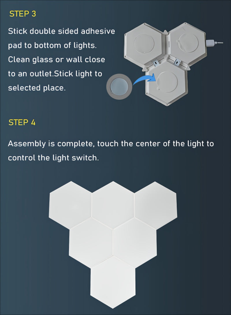 6packs Touch Control Hexagonal LED Wall Light